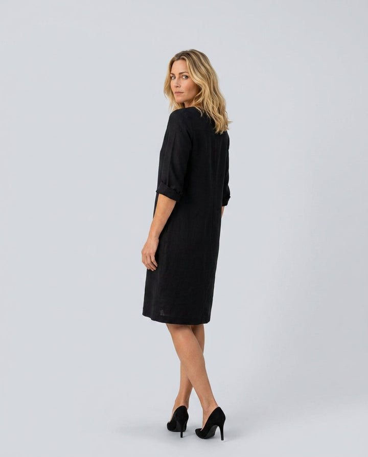 Georgia | V-Neck Knee Length Shift Linen Dress