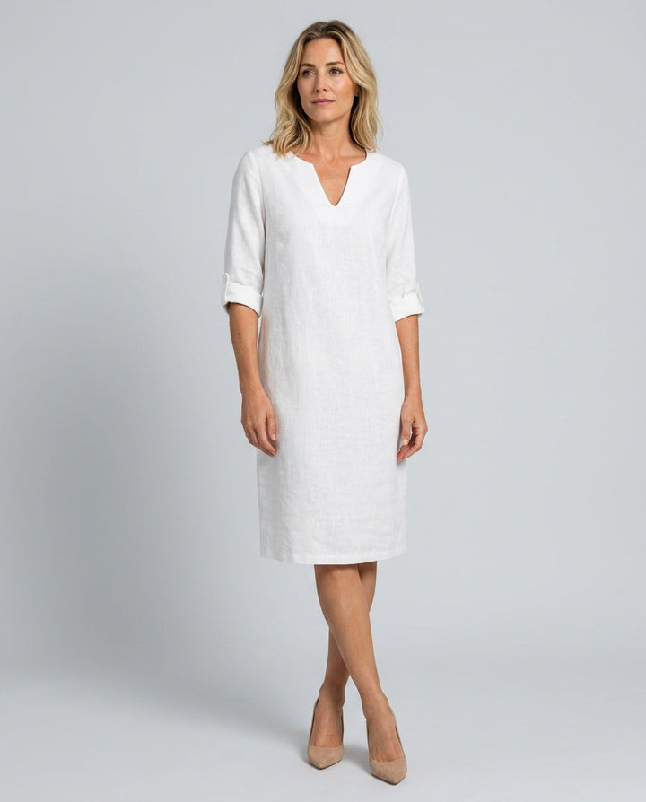 Georgia | V-Neck Knee Length Shift Linen Dress