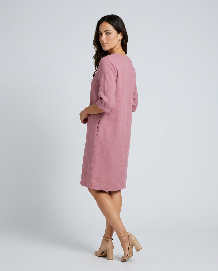 Georgia | V-Neck Knee Length Shift Linen Dress