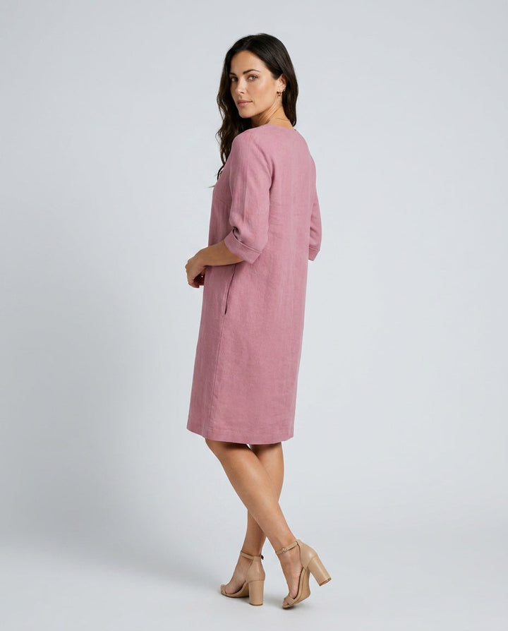 Georgia | V-Neck Knee Length Shift Linen Dress