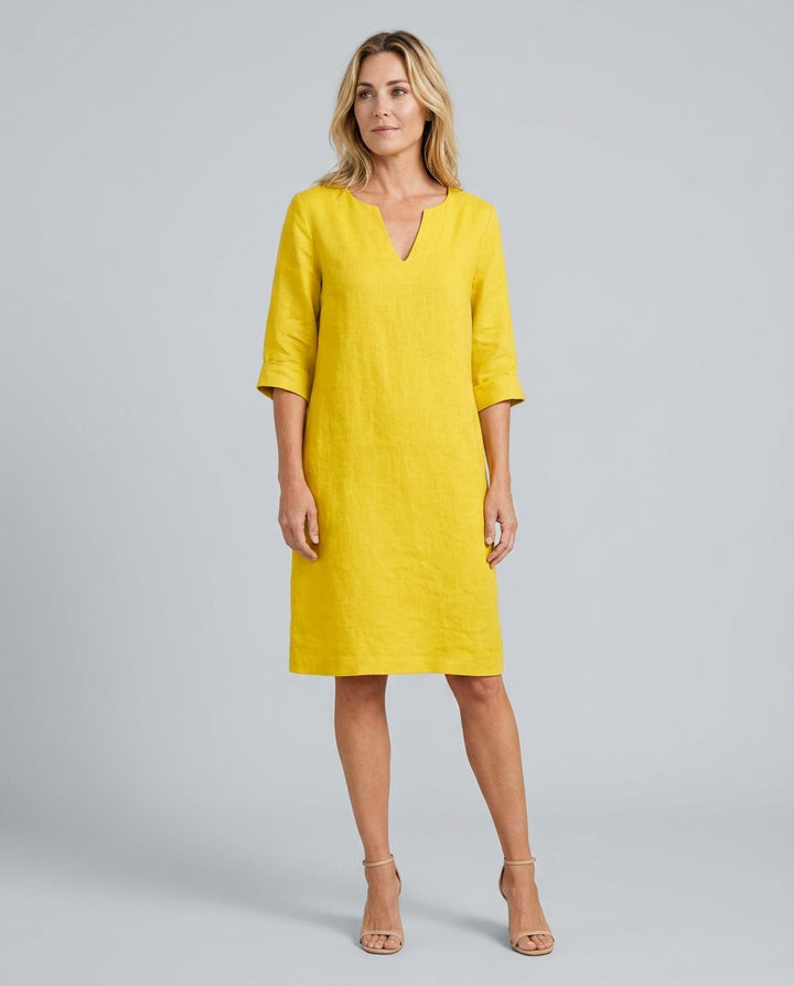 Georgia | V-Neck Knee Length Shift Linen Dress