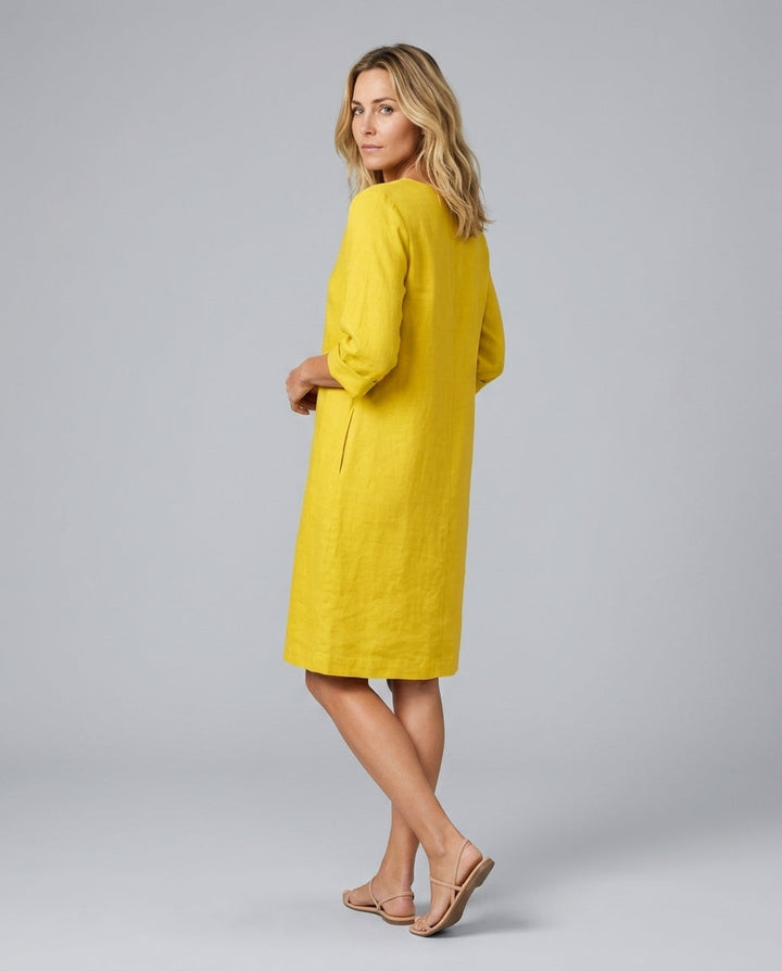 Georgia | V-Neck Knee Length Shift Linen Dress