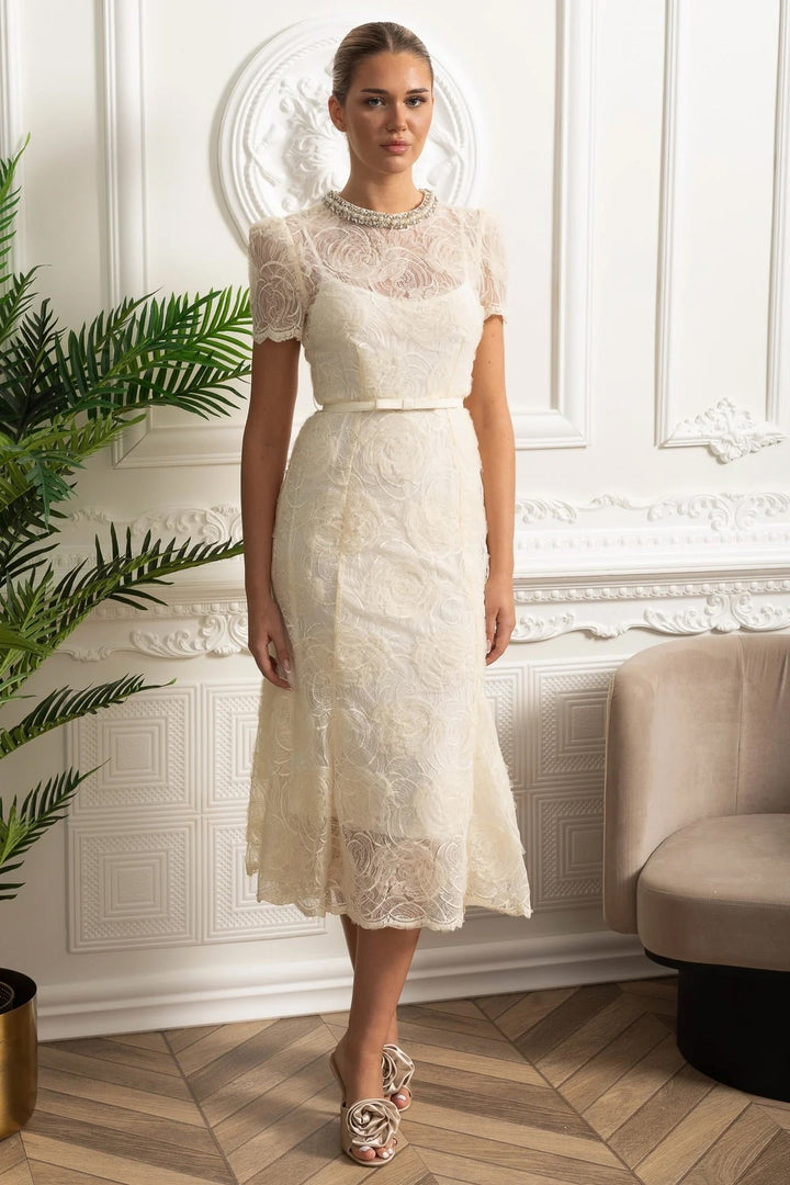 Grace | Classic Lace Belted Midi Races Dress