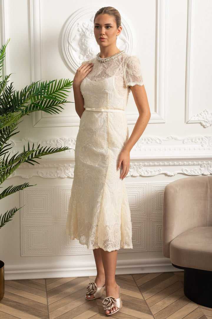 Grace | Classic Lace Belted Midi Races Dress