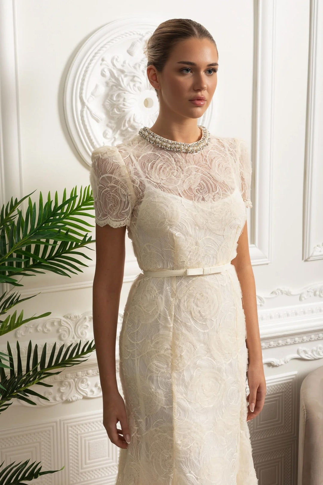 Grace | Classic Lace Belted Midi Races Dress