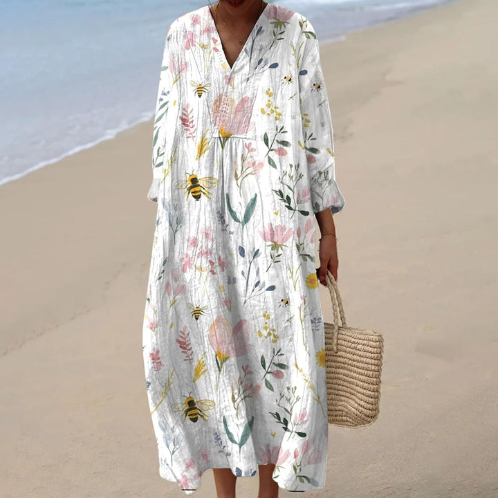 Grace | Floral V-Neck A-Line Midi Dress
