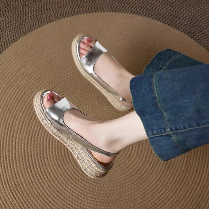 Grace | Open Toe Slingback Platform Espadrille Wedges