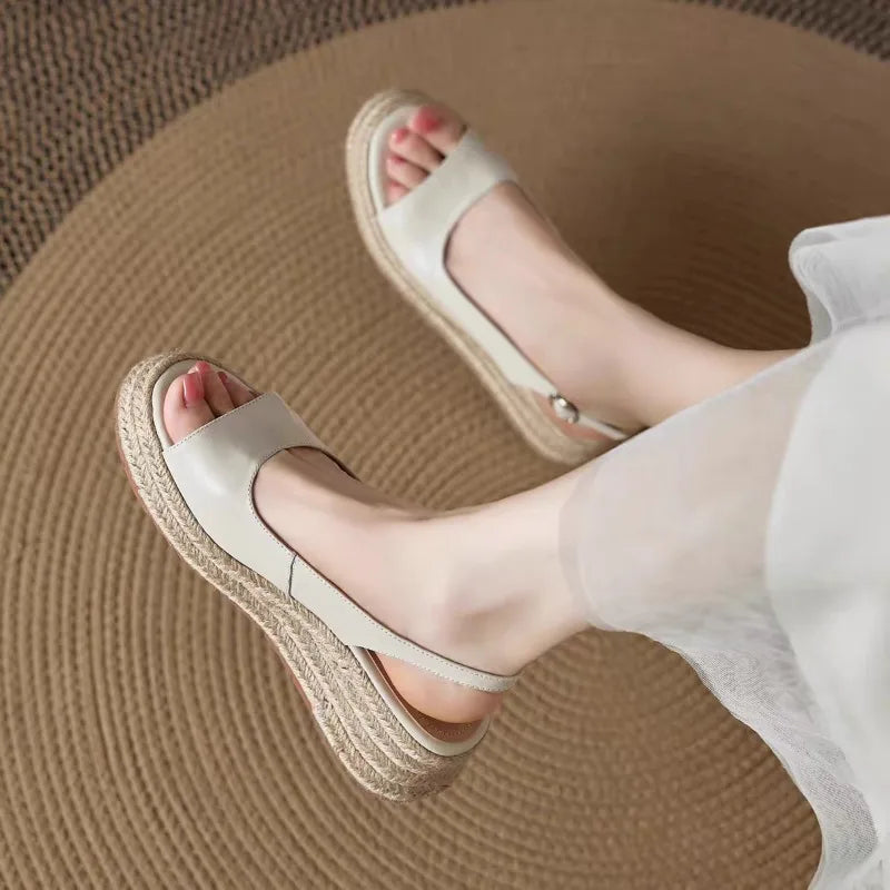 Grace | Open Toe Slingback Platform Espadrille Wedges