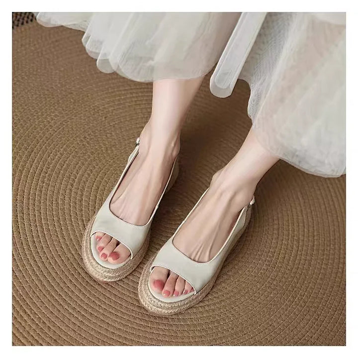 Grace | Open Toe Slingback Platform Espadrille Wedges