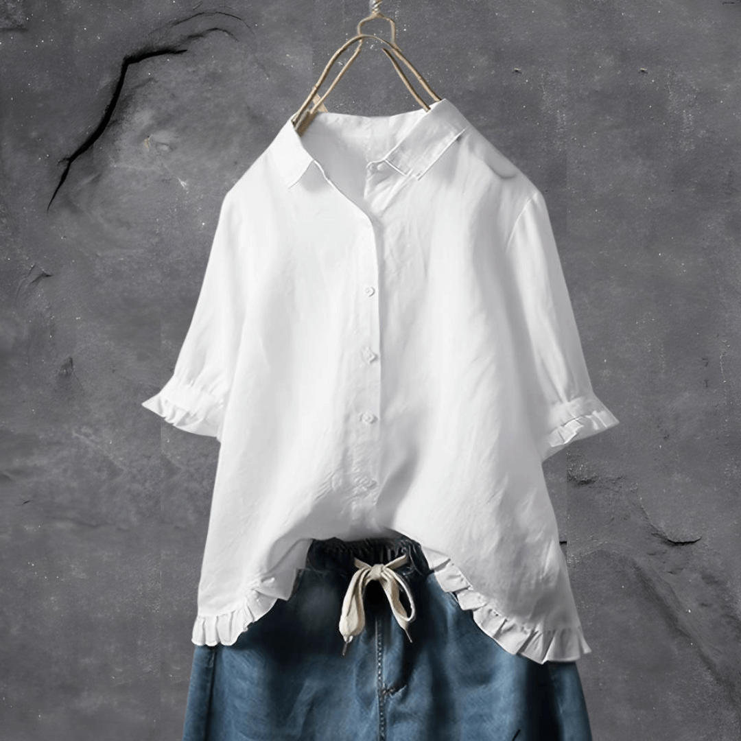 Grace | Polished Ruffle Hem Linen Shirt Blouse