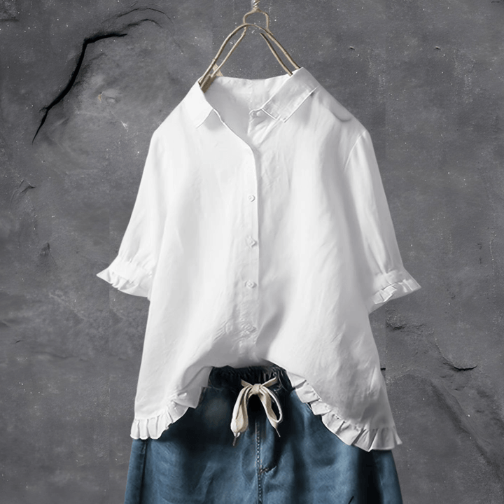 Grace | Polished Ruffle Hem Linen Shirt Blouse