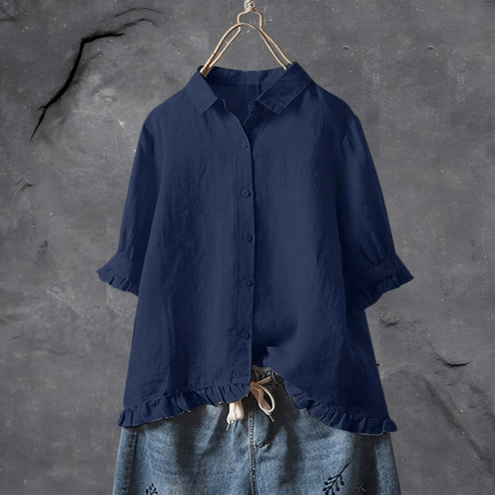 Grace | Polished Ruffle Hem Linen Shirt Blouse