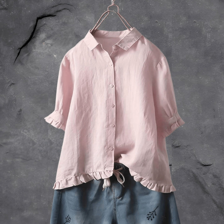 Grace | Polished Ruffle Hem Linen Shirt Blouse
