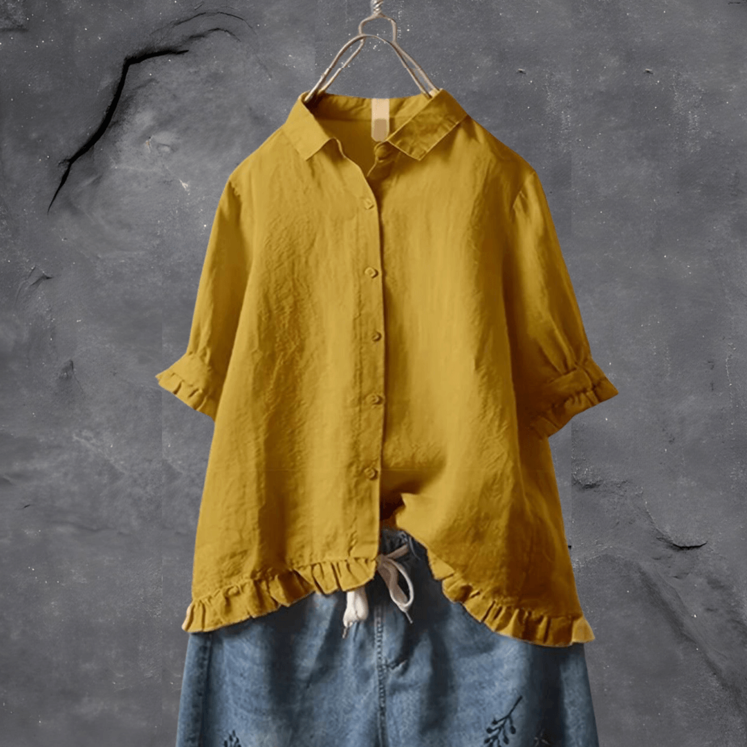 Grace | Polished Ruffle Hem Linen Shirt Blouse