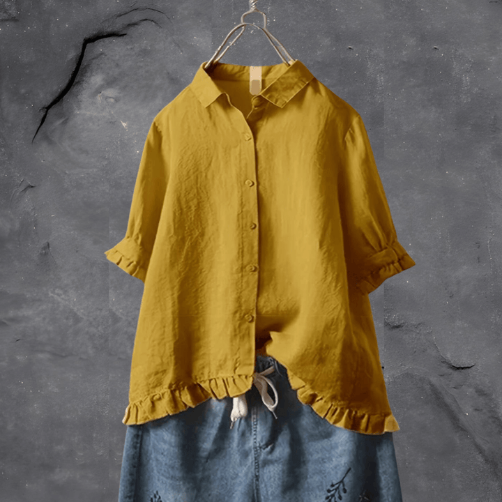 Grace | Polished Ruffle Hem Linen Shirt Blouse