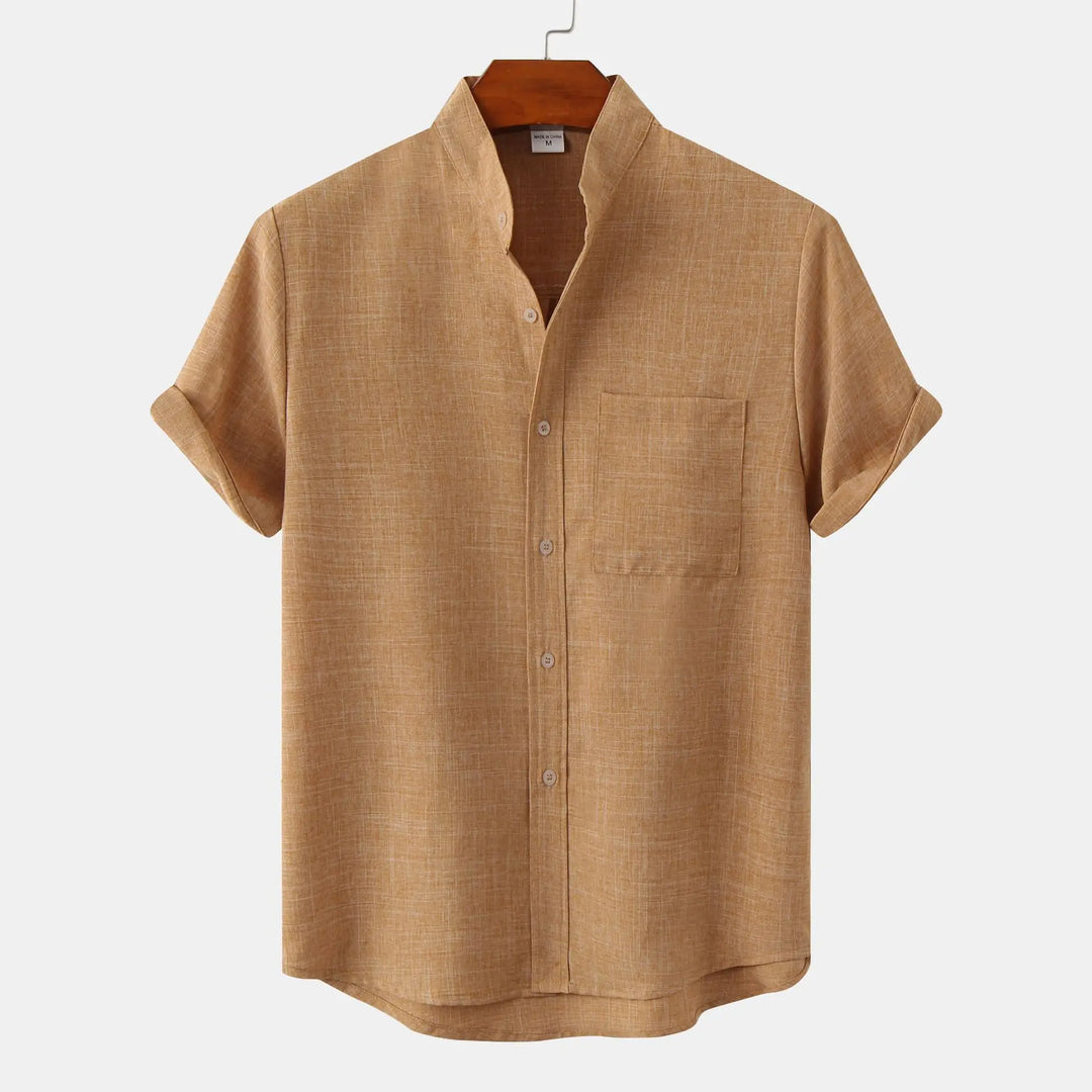 Grayson | Sophisticated Mandarin Collar Short Sleeve Linen Shirt