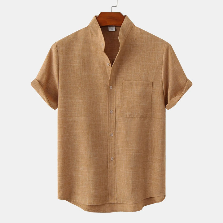 Grayson | Sophisticated Mandarin Collar Short Sleeve Linen Shirt