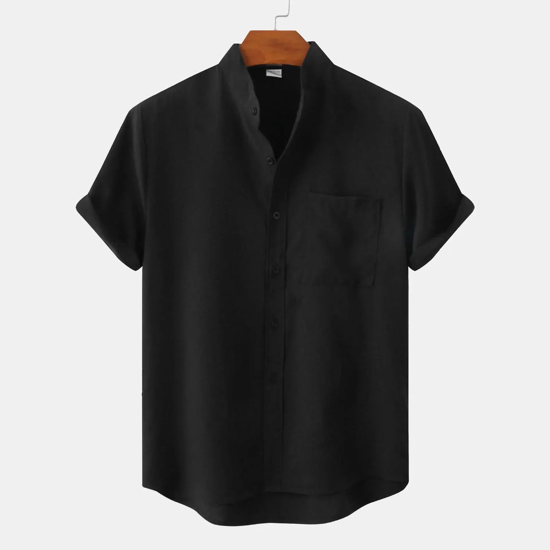 Grayson | Sophisticated Mandarin Collar Short Sleeve Linen Shirt