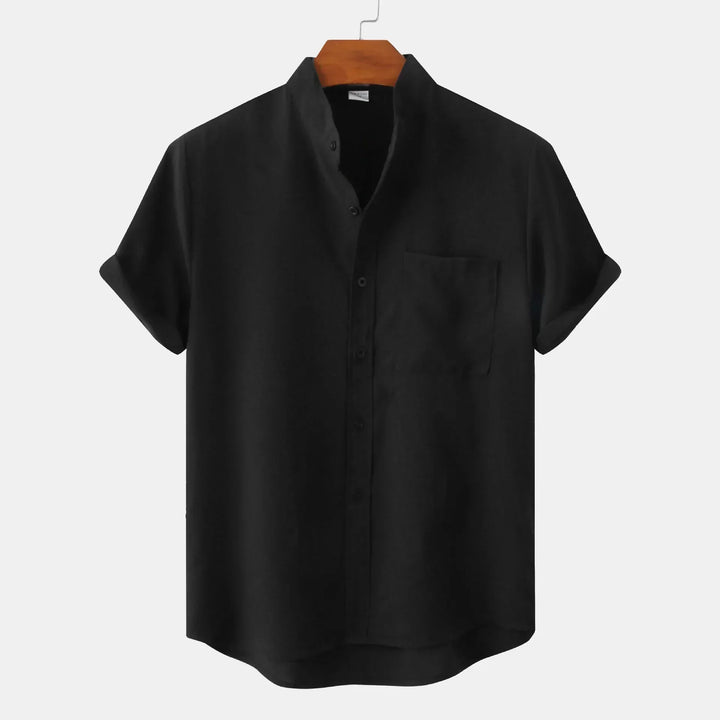 Grayson | Sophisticated Mandarin Collar Short Sleeve Linen Shirt