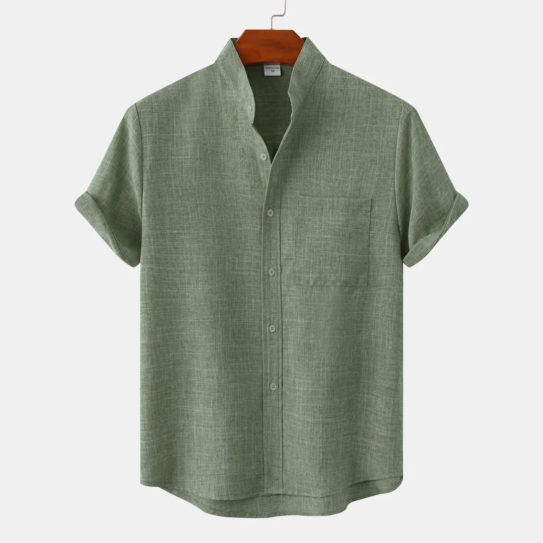 Grayson | Sophisticated Mandarin Collar Short Sleeve Linen Shirt