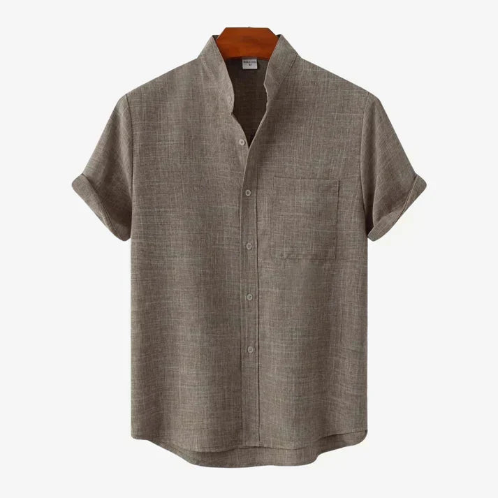 Grayson | Sophisticated Mandarin Collar Short Sleeve Linen Shirt