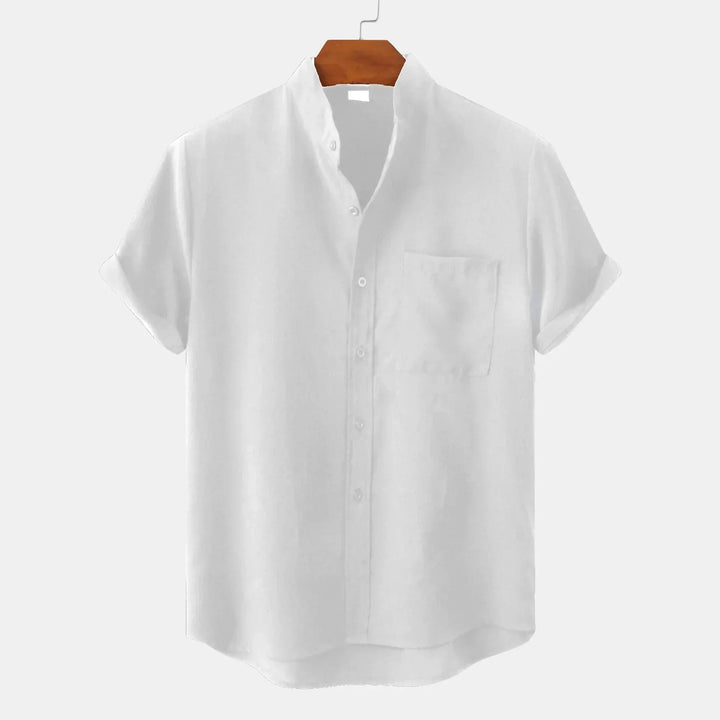 Grayson | Sophisticated Mandarin Collar Short Sleeve Linen Shirt