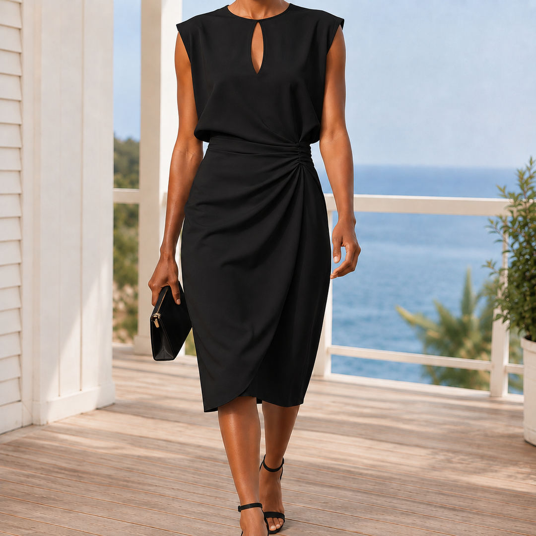 Hallie | Chic Keyhole Ruched Midi Party Dress