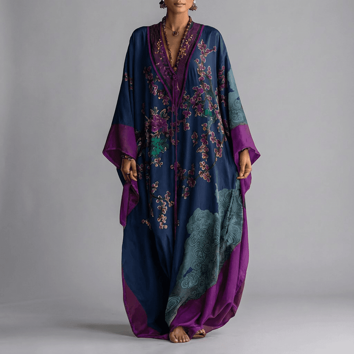 Hallie | Chic Printed Batwing Kaftan Linen Dress