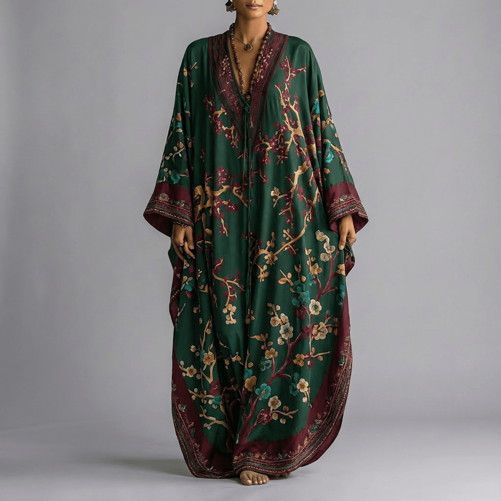 Hallie | Chic Printed Batwing Kaftan Linen Dress