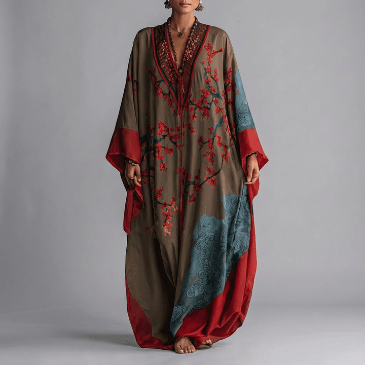 Hallie | Chic Printed Batwing Kaftan Linen Dress