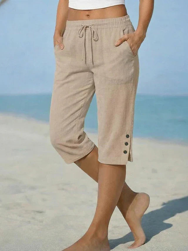 Hallie | Effortless Linen Capri Pants with Drawstring Waist