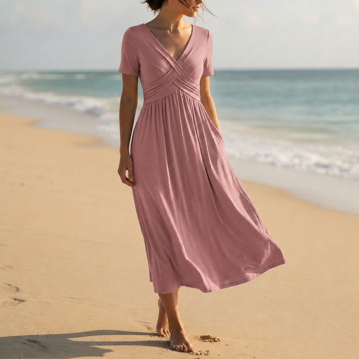 Hallie | Effortless Short Sleeve Wrap Midi Dress