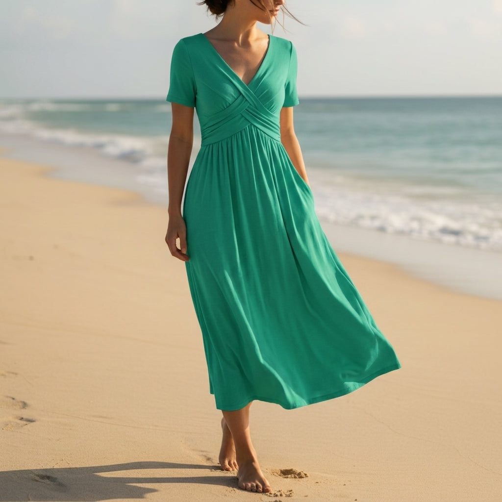 Hallie | Effortless Short Sleeve Wrap Midi Dress