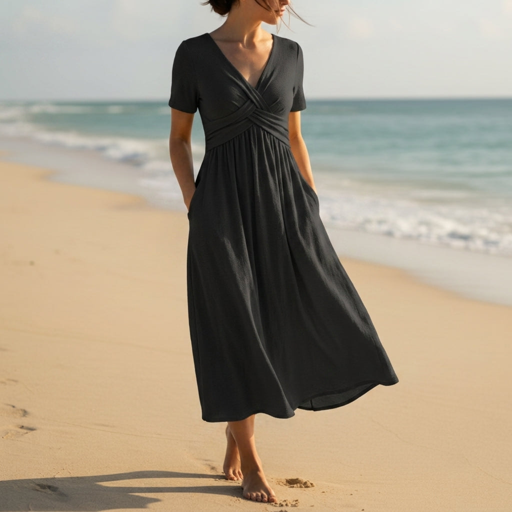 Hallie | Effortless Short Sleeve Wrap Midi Dress