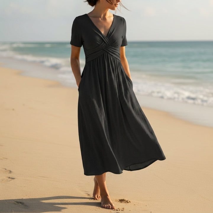 Hallie | Effortless Short Sleeve Wrap Midi Dress