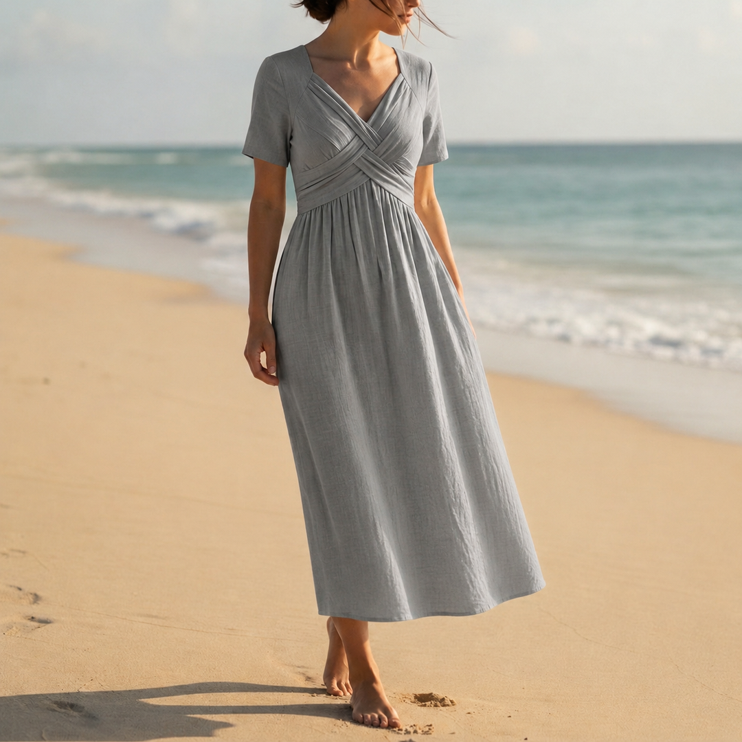 Hallie | Effortless Short Sleeve Wrap Midi Dress