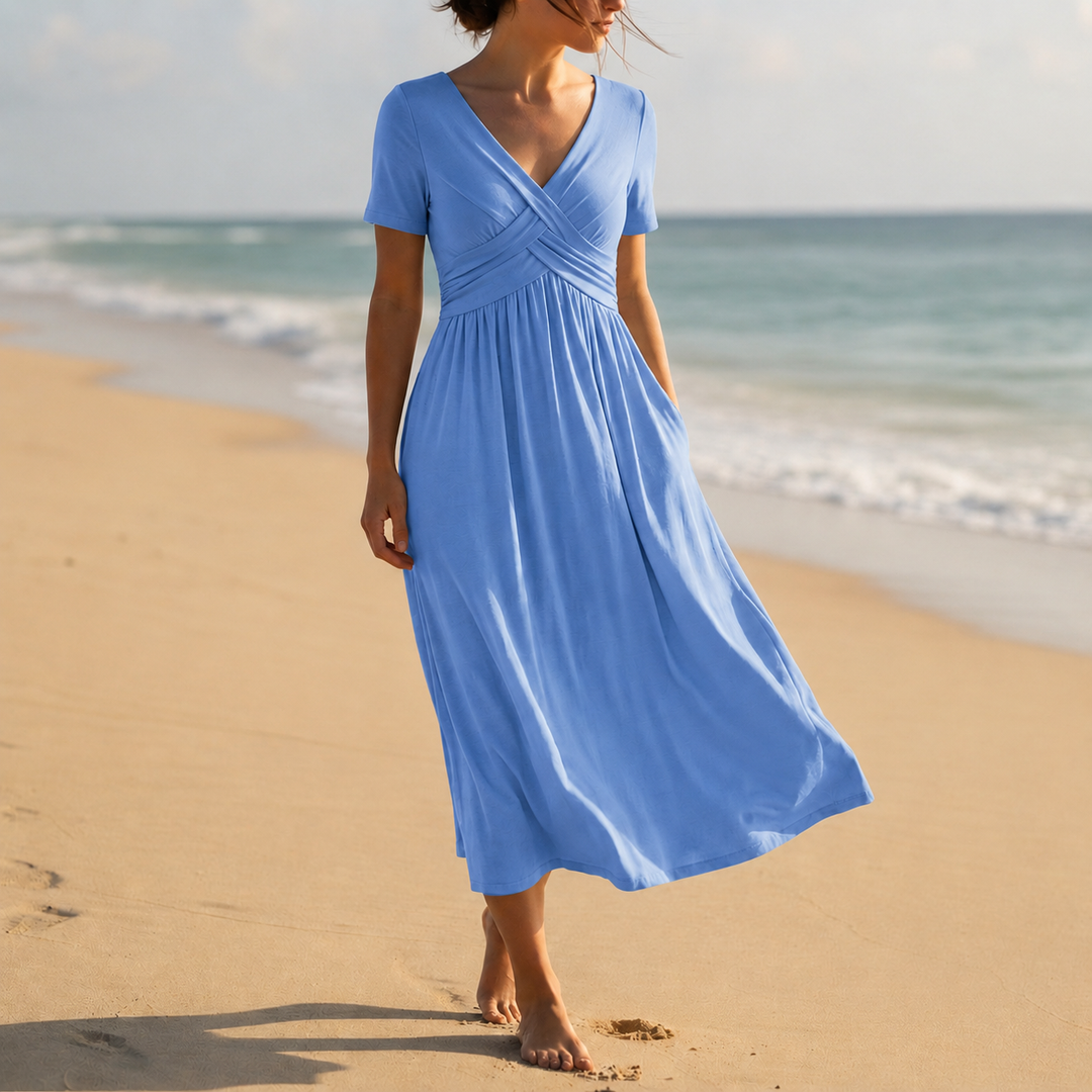 Hallie | Effortless Short Sleeve Wrap Midi Dress