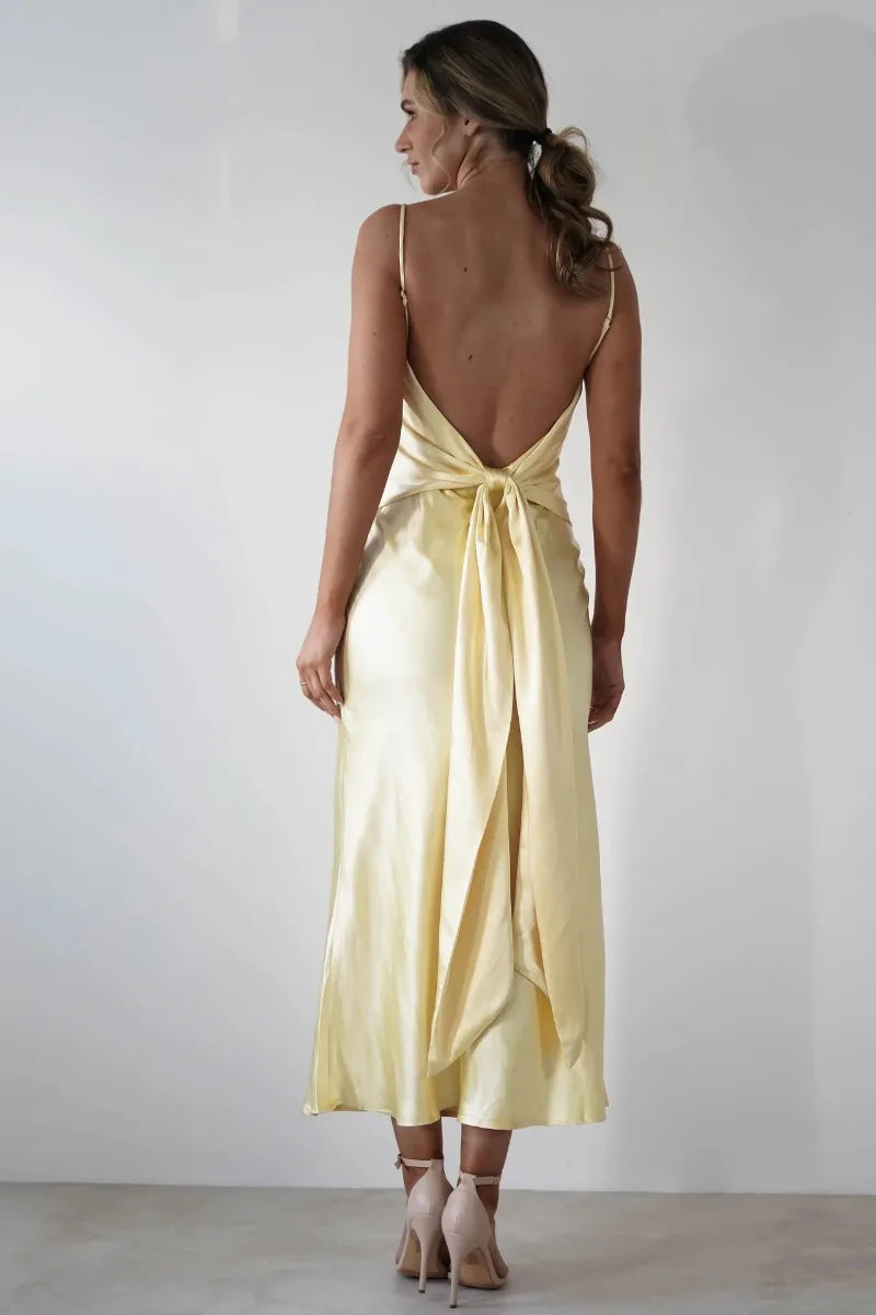 Hallie | Graceful V-Neck Satin Midi Races Dresses