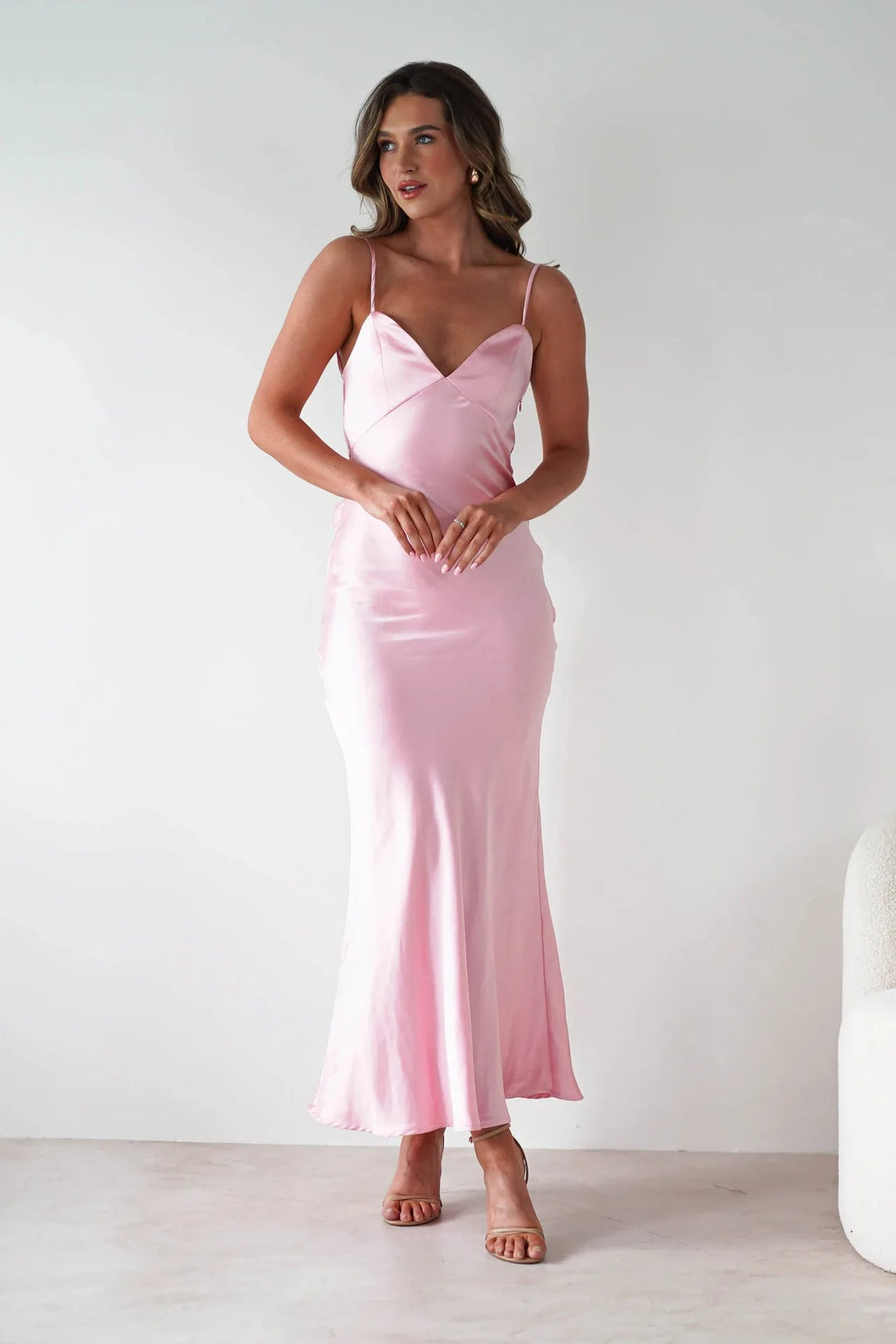 Hallie | Graceful V-Neck Satin Midi Races Dresses