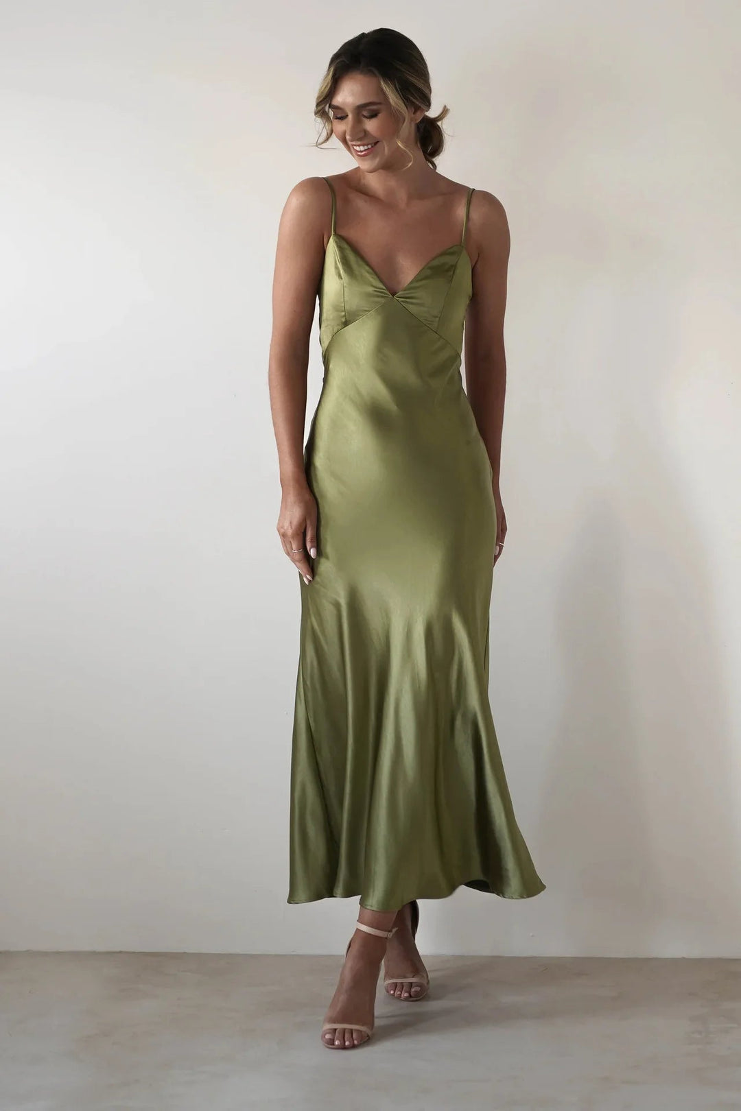 Hallie | Graceful V-Neck Satin Midi Races Dresses