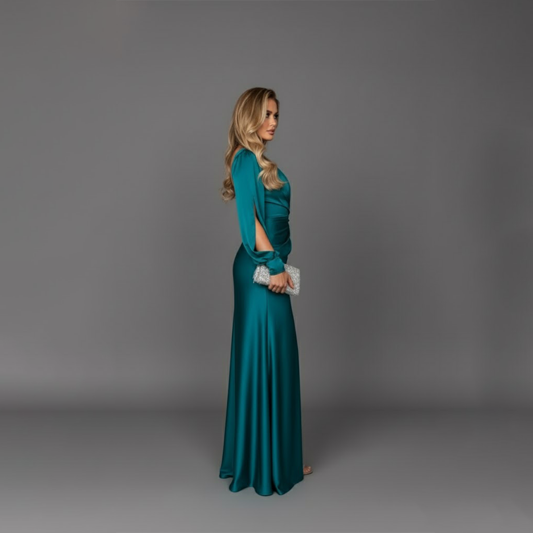Hallie | Relaxed One-Shoulder Satin Cocktail Dress with Side Slit