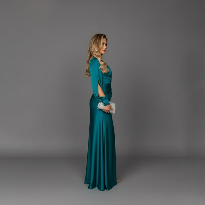 Hallie | Relaxed One-Shoulder Satin Cocktail Dress with Side Slit