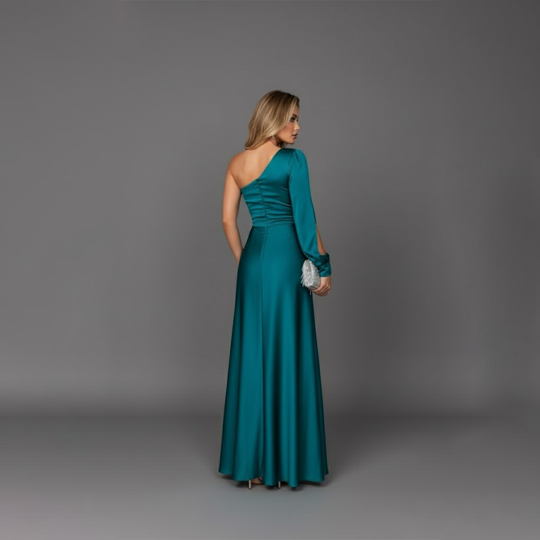 Hallie | Relaxed One-Shoulder Satin Cocktail Dress with Side Slit