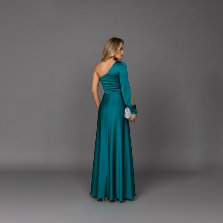 Hallie | Relaxed One-Shoulder Satin Cocktail Dress with Side Slit