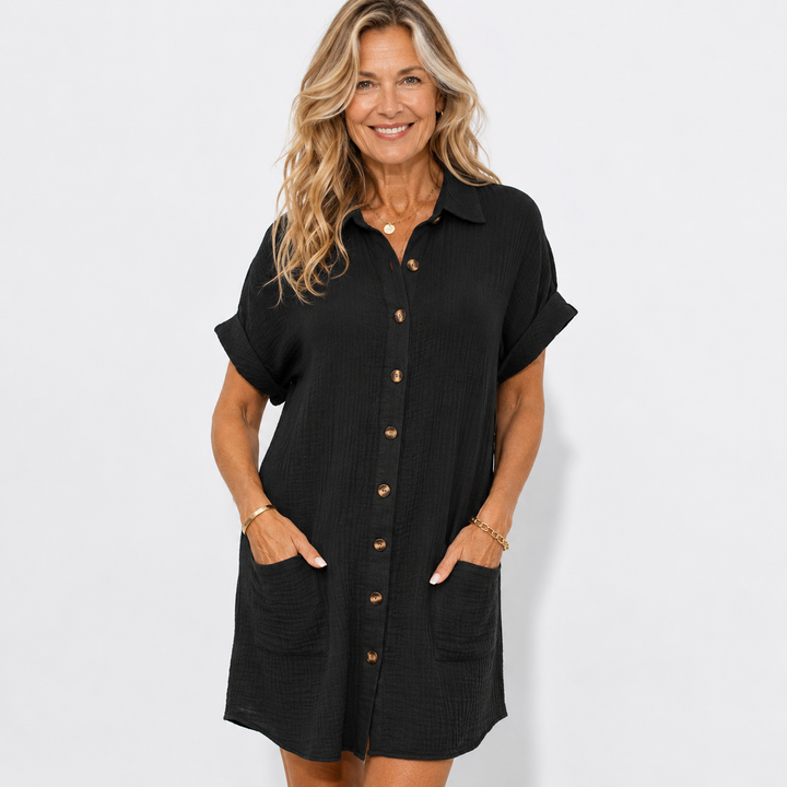 Hallie | Stylish Button-Front Linen Dress with Pockets