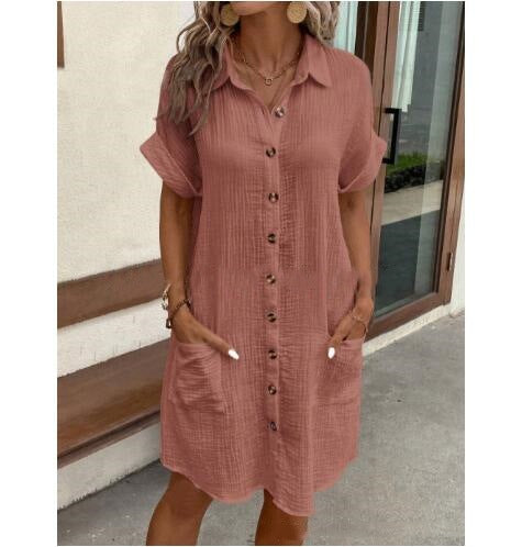 Hallie | Stylish Button-Front Linen Dress with Pockets