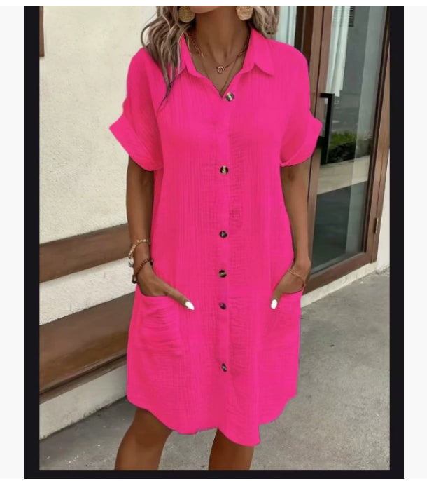 Hallie | Stylish Button-Front Linen Dress with Pockets