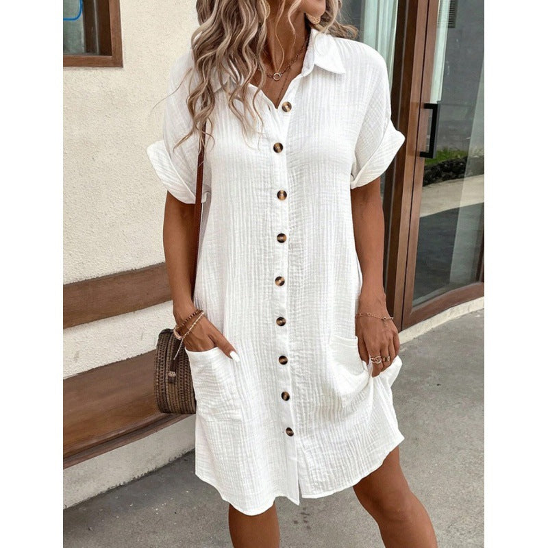 Hallie | Stylish Button-Front Linen Dress with Pockets