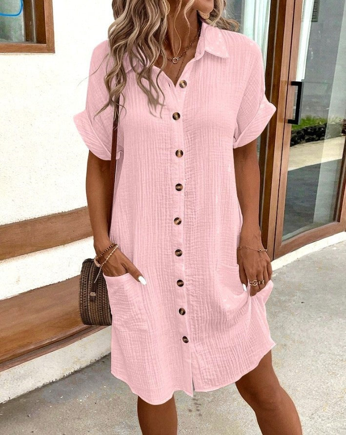Hallie | Stylish Button-Front Linen Dress with Pockets