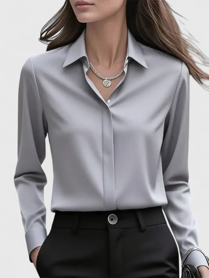 Hallie | Stylish Concealed-Placket Long-Sleeve Button-Down Blouse